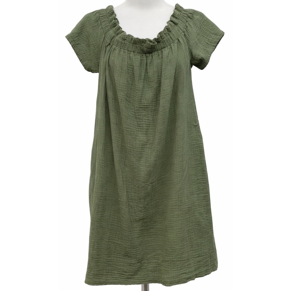 Anthropologie Amadi Nola Off Shoulder Gauze‎ Mini Dress Olive Green L